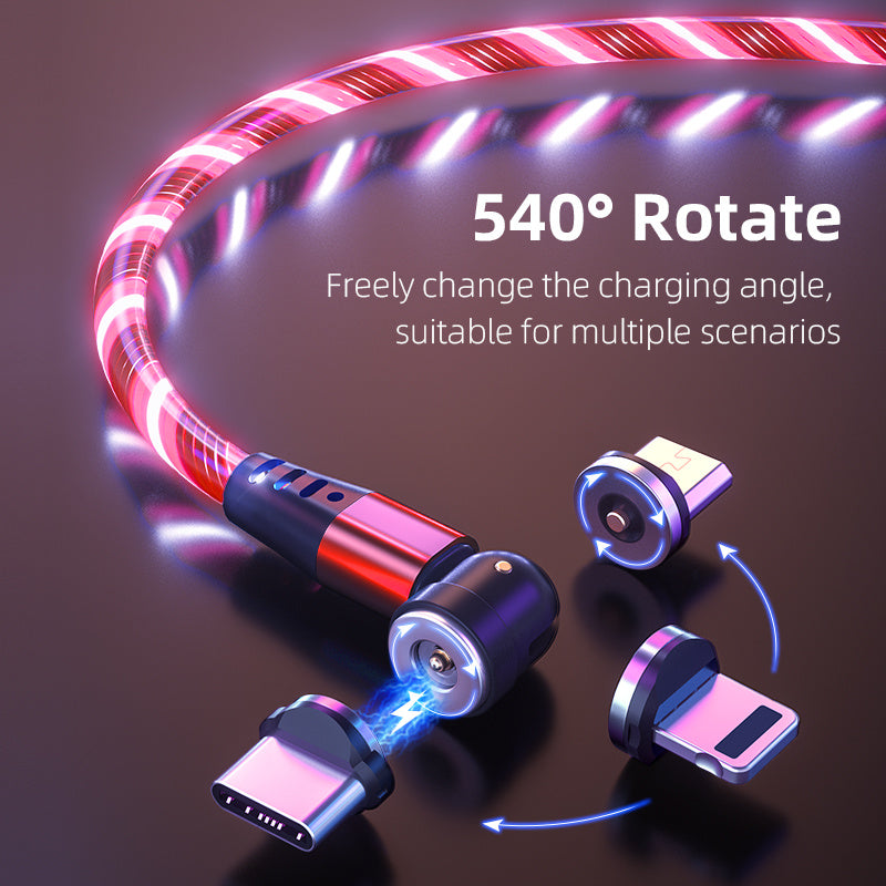 540 Rotate Luminous Magnetic Cable 3A Fast Charging Mobile Phone Charge Cable For LED Micro USB Type C For I Phone Cable - Best Sustainable Home Decor