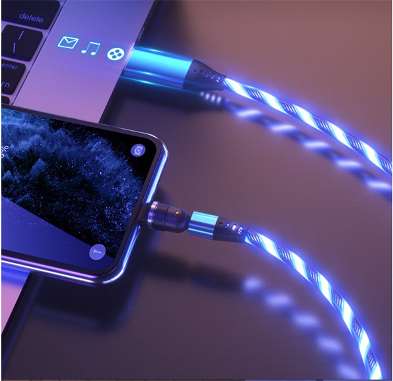 540 Rotate Luminous Magnetic Cable 3A Fast Charging Mobile Phone Charge Cable For LED Micro USB Type C For I Phone Cable - Best Sustainable Home Decor