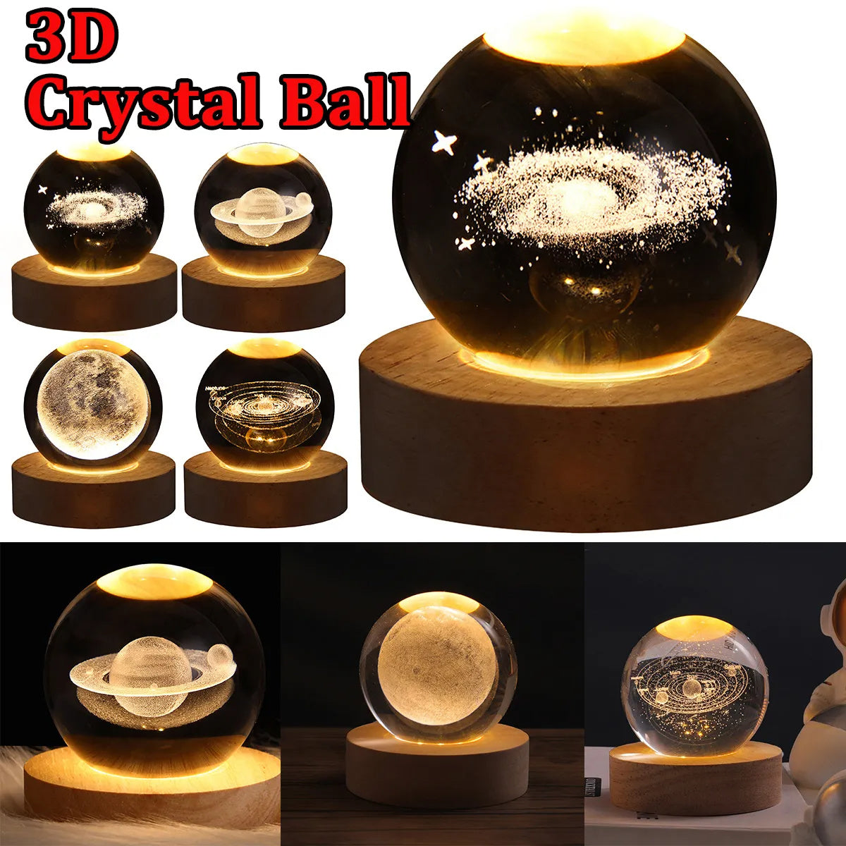 3D Crystal Ball Table Moon Lamp - Best Sustainable Home Decor