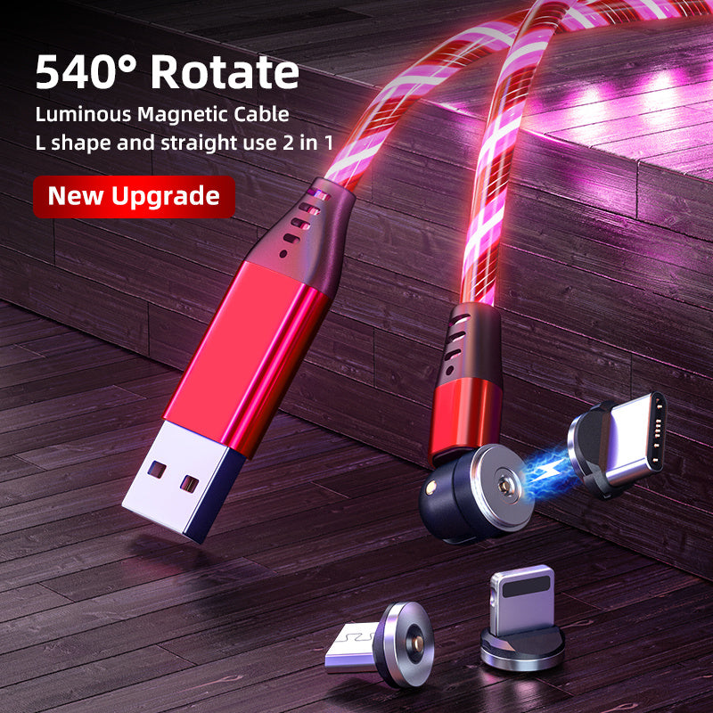 540 Rotate Luminous Magnetic Cable 3A Fast Charging Mobile Phone Charge Cable For LED Micro USB Type C For I Phone Cable - Best Sustainable Home Decor